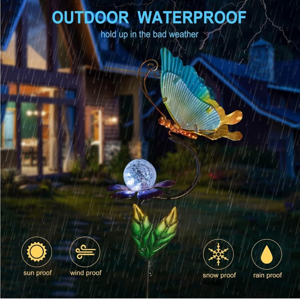 Glass Butterfly Solar Lights Garden Decor - Picture 5 of 6